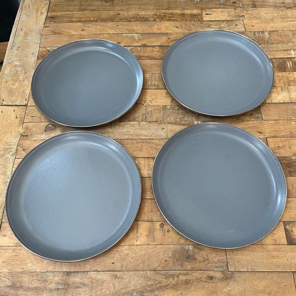 Barebones Enamelware DInner Plate Set of 4 11" Slate Gray Speckled Steel Trim